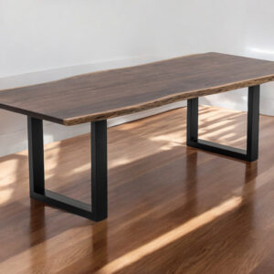 102" Brown And Black Solid Wood And Metal Sled Base Dining Table