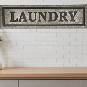 10" X 36" Gray Laundry Galvanized Metal Wall Decor