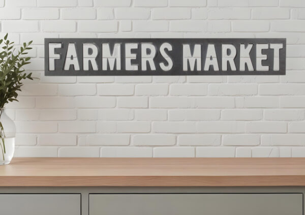 5" X 33" Gray and White Farmers Market Metal Wall Decor
