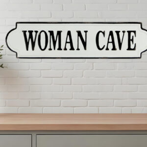 8" X 32" White and Black Woman Cave Metal Wall Decor