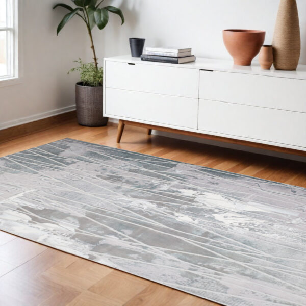 8' X 11' Blue Abstract Stain Resistant Area Rug - Image 2
