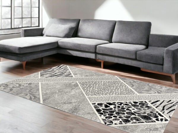 8' X 11' Grey Geometric Power Loom Stain Resistant Area Rug - Image 2