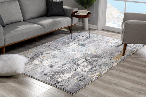 15' Gray And White Abstract Shag Runner Rug