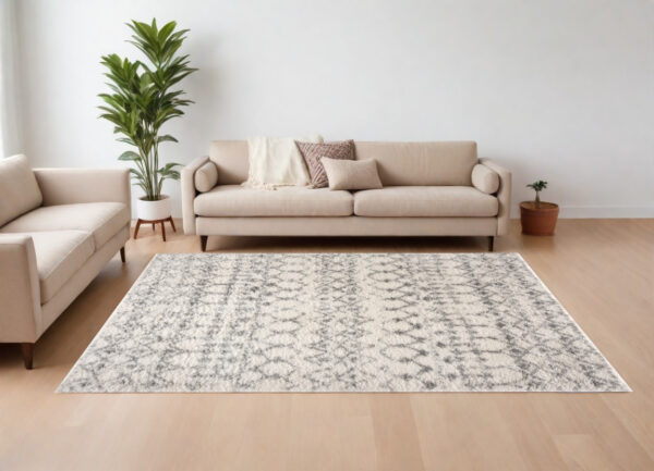 7' X 9' Gray and Ivory Southwestern Shag Power Loom Area Rug - Image 2