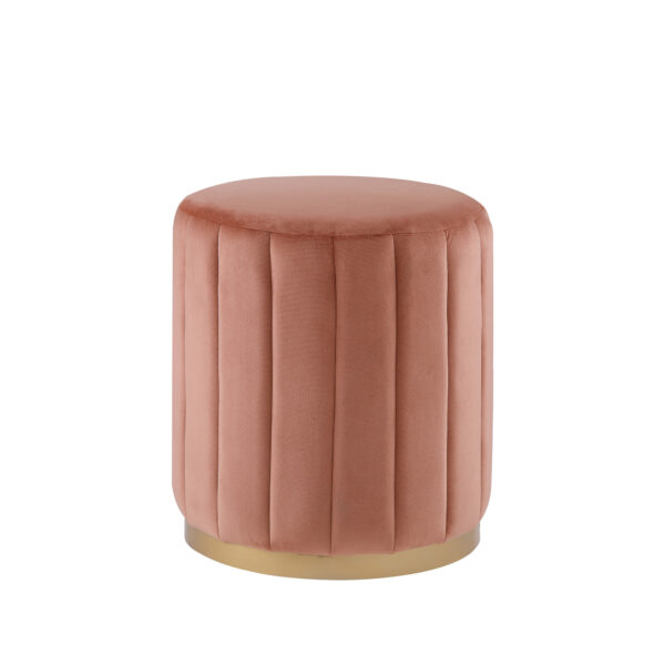 16" Blush Velvet And Gold Round Ottoman