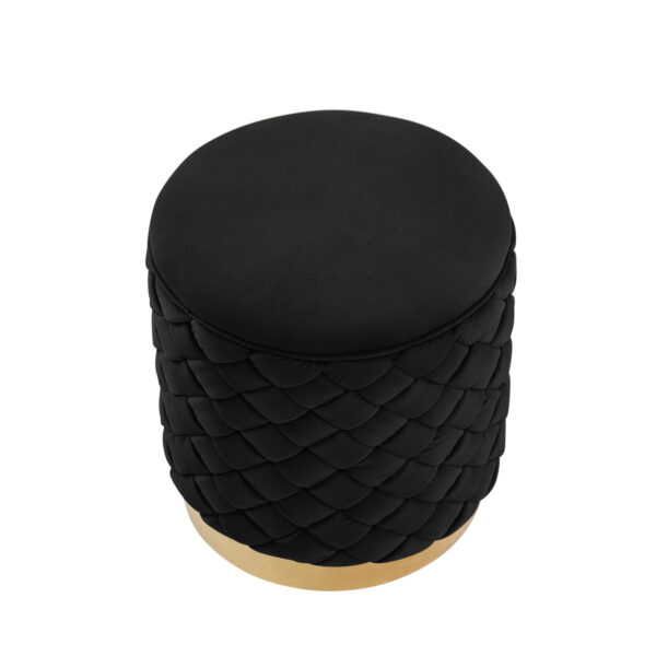15" Black Velvet And Gold Round Ottoman
