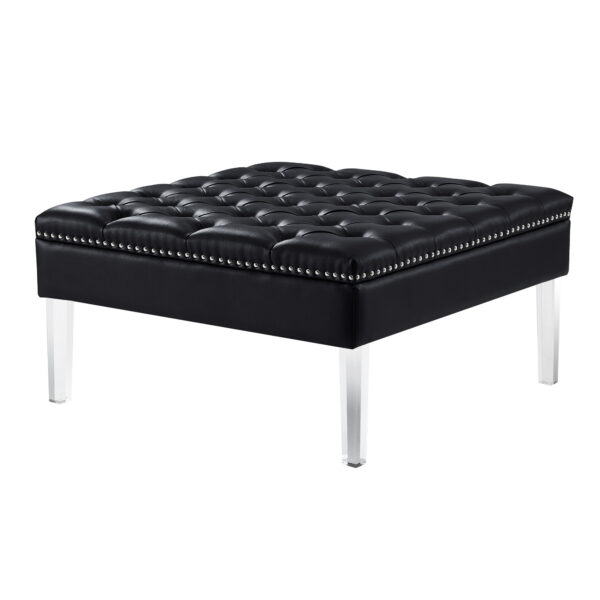 35" Black Faux Leather And Clear Cocktail Ottoman