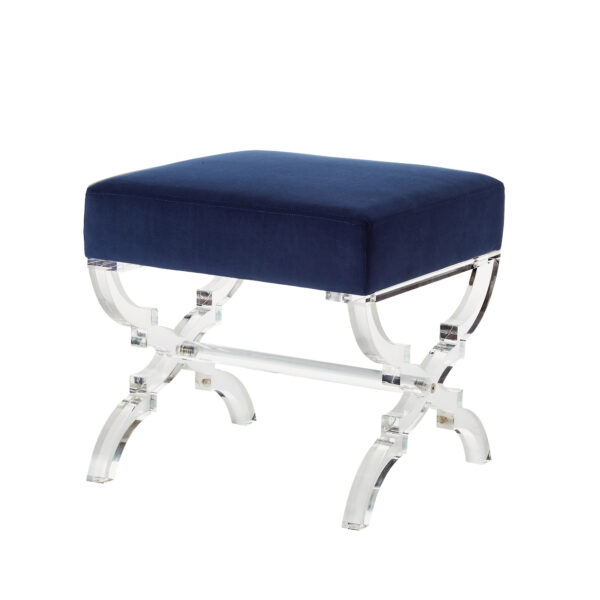 18" Navy Blue Velvet And Clear Ottoman