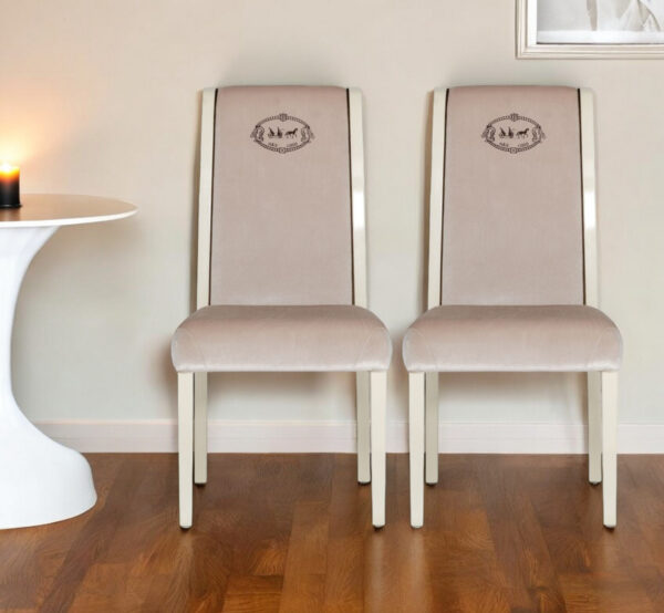 Set of Two Off White And Champagne Upholstered Velvet Dining Side Chairs