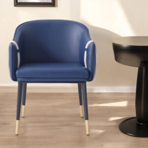 Blue Beige and Black Upholstered Faux Leather Dining Arm Chair