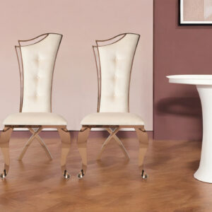 Set of Two Tufted Beige And Rose Gold Upholstered Velvet Dining Side Chairs
