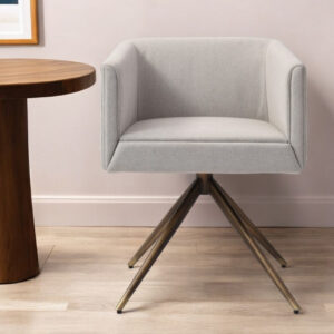 Light Gray And Brass Upholstered Fabric Dining Arm Chair