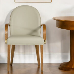 Gray And Brown Upholstered Faux Leather Dining Arm Chair