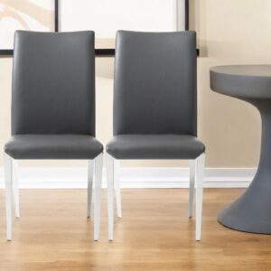 Set of Two Dark Gray And Silver Upholstered Faux Leather Dining Side Chairs