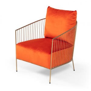 27" Orange And Gold Velvet Arm Chair