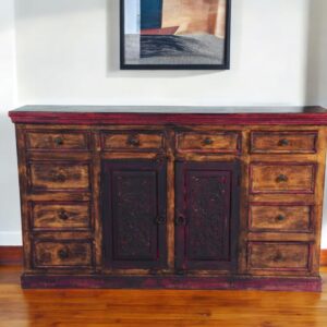 72" Brown Solid Wood Ten Drawer Buffet Table with Two Doors