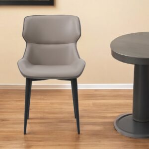 Gray and Black Upholstered Faux Leather Dining Side Chair