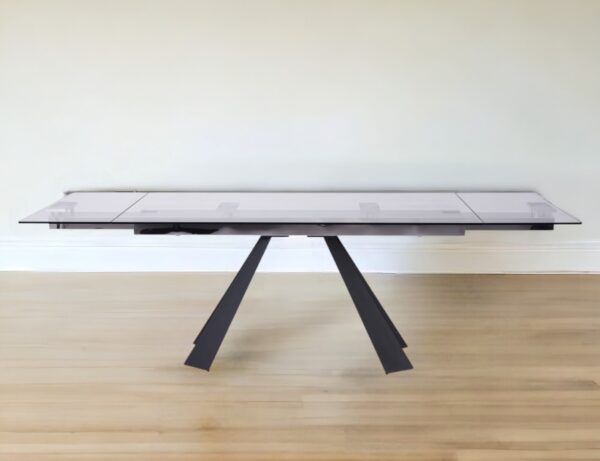 63" Clear And Black Glass And Metal Drop Leaf Pedestal Base Dining Table