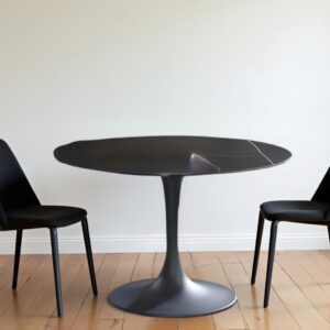 47" Black Rounded Ceramic And Metal Pedestal Base Dining Table