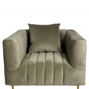 37" Beige Velvet And Gold Solid Color Lounge Chair