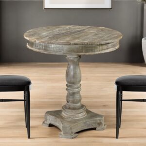 30" Gray Rounded Solid Wood Pedestal Base Dining Table