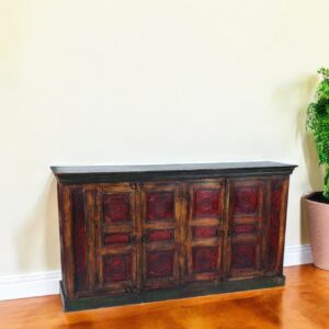 80" Brown and Black Solid Wood Buffet Table with Four Doors