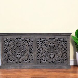 71" Distressed Gray Solid Wood Sideboard with Four Doors
