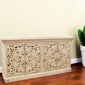 71" Beige Solid Wood Sideboard with Four Doors