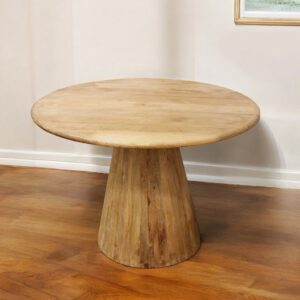 42" Natural Solid Wood Pedestal Base Round Top Dining Table