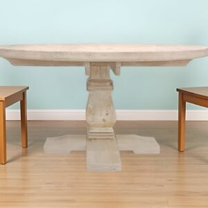 58" Natural Rounded Solid Wood Pedestal Base Dining Table