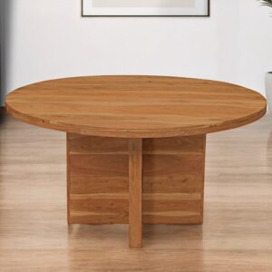60" Natural Rounded Solid Wood Pedestal Base Dining Table