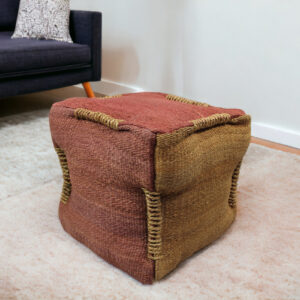 18" Pink and Orange Jute Cube Pouf Ottoman