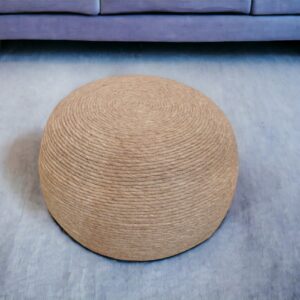 20" Beige Wool Round Ribbed Pouf Ottoman