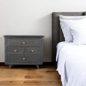 30" Gray Solid Wood Four Drawer Nightstand