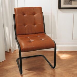 Tufted Cinnamon and Black Upholstered Leather Dining Side Chair