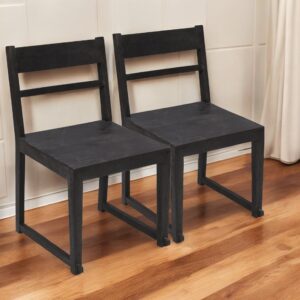 Set of Two Dark Gray Ladder Back Dining Side Chairs
