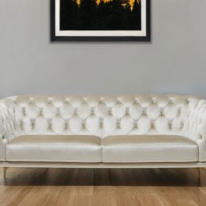 88" Beige Velvet Sofa With Gold Legs