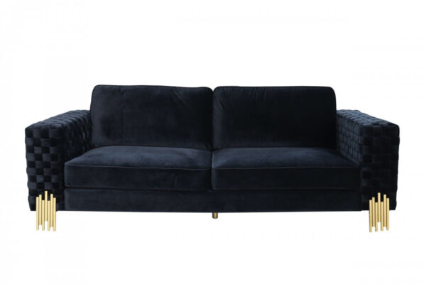 95" Black Velvet Sofa With Gold Legs