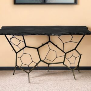 51" Black Stone Abstract Console Table