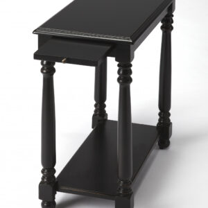 24" Black Distressed Wood And Wood End Table With Shelf