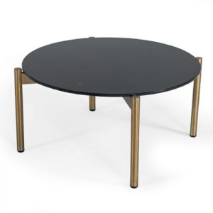 36" Black and Gold Faux Marble And Steel Round Coffee Table