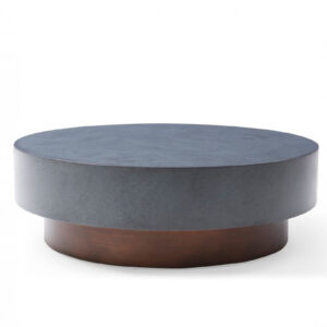 48" Gray and Brown Steel And Copper Round Drum Coffee Table
