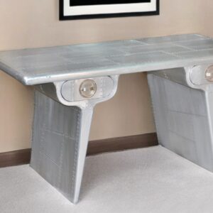 60" Silver Aluminum Writing Desk With Two Drawers