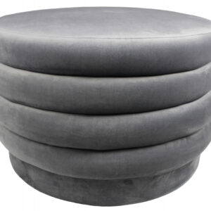 31" Gray Velvet Tufted Round Cocktail Ottoman