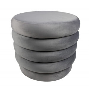 21" Gray Velvet Tufted Round Cocktail Ottoman