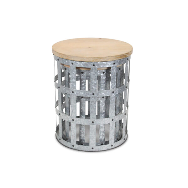 Set Of Two 19" Gray And Brown Solid Wood And Steel Round Nested Tables
