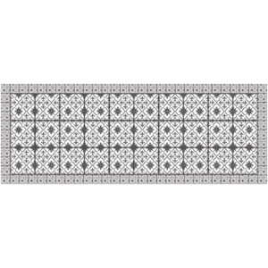 2' X 5' Dark Gray And White Tile Printed Vinyl Area Rug with UV Protection