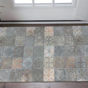 2' X 4' Brown And Gray Mosaic Tile Printed Vinyl Area Rug with UV Protection