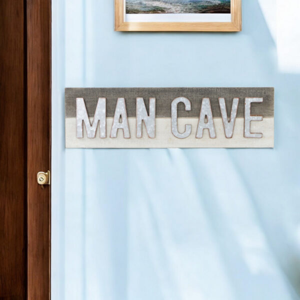8" X 32" Gray and Brown Man Cave Wood and Metal Wall Decor