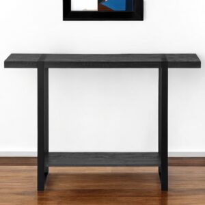 47" Black Wood and Metal Distressed Sled Console Table With Shelf